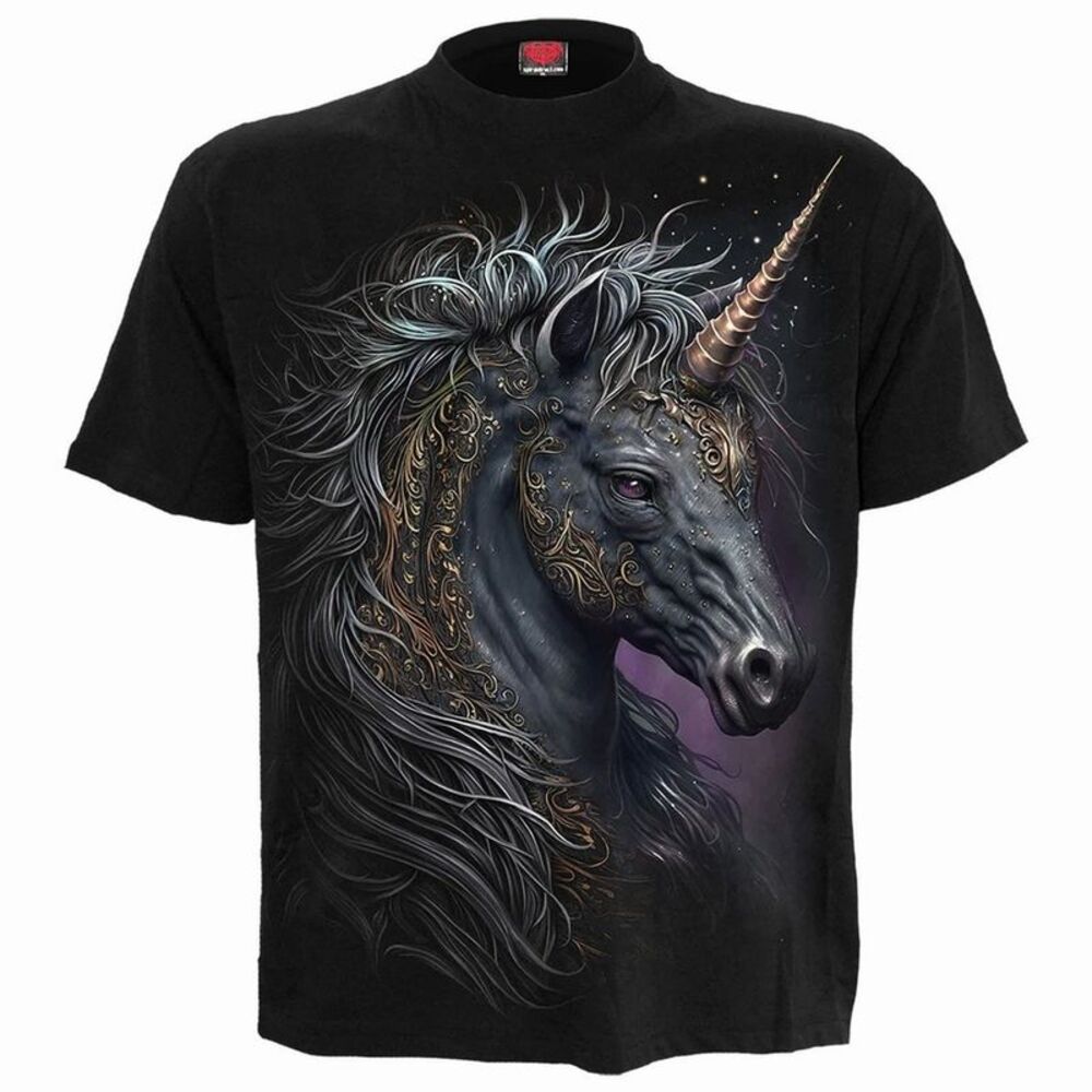 Spiral Direct Unisex Adult Celtic Unicorn Back Print T-Shirt / Black